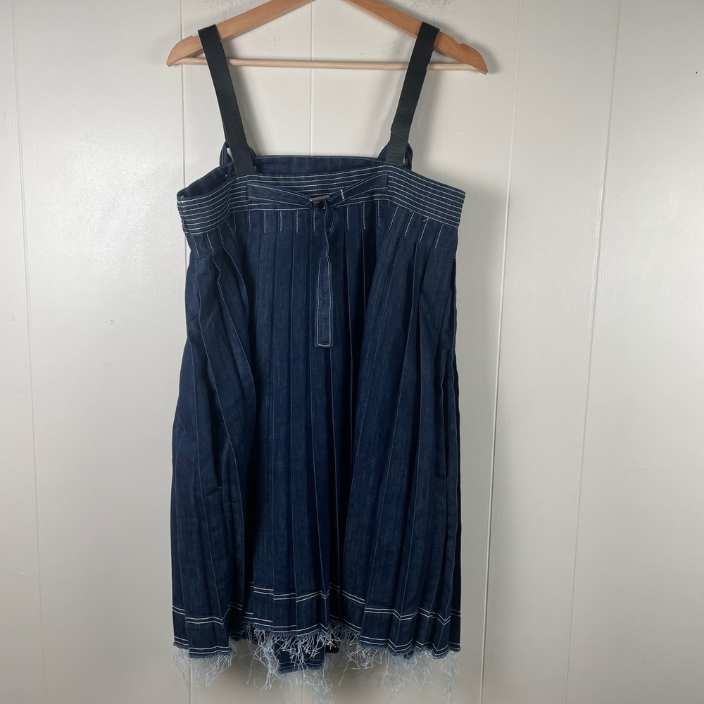 Pilcro Denim Dress Small Pleated Fringe Suspender Strap White Stitch